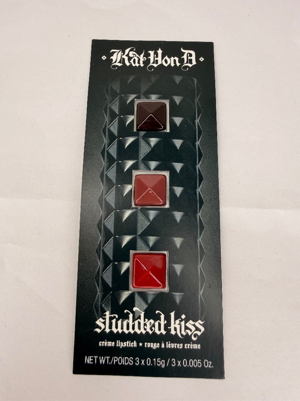 Kat Von D Studded Kiss Creme Lipstick‎ Sample Card Outlaw Lolita Vampira Vegan